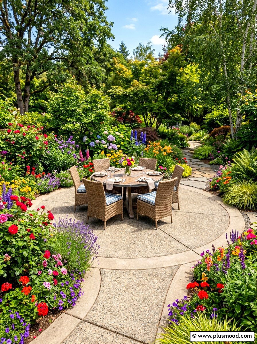 Circular concrete patio - 25 summer concrete patio ideas for summer