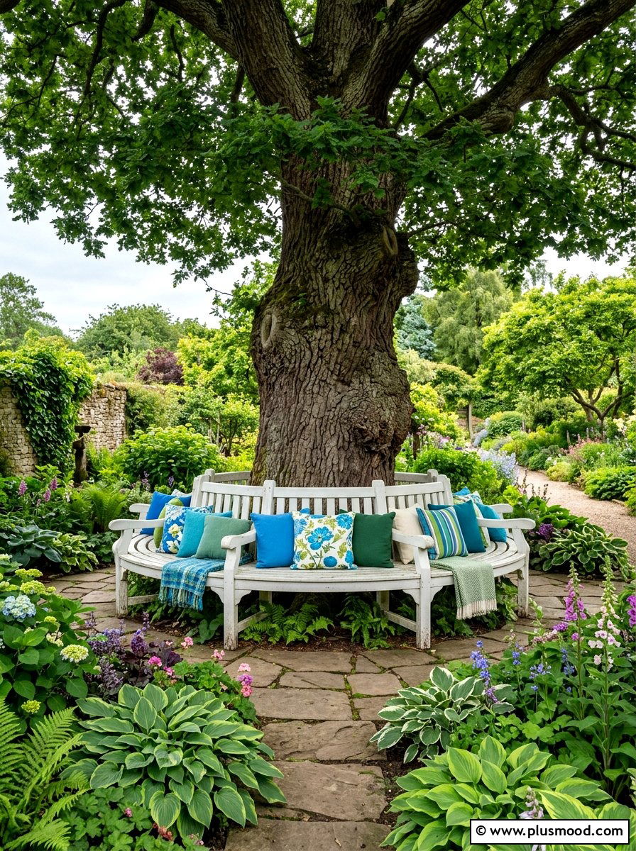 Circular tree bench seat - 25 summer backyard ideas