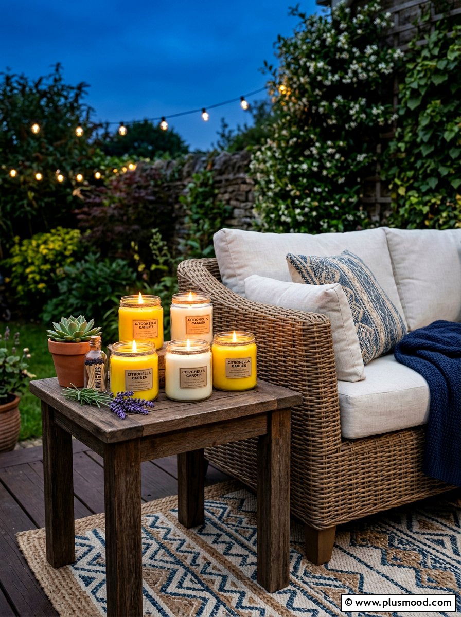 Citronella Candle Display - 25 summer city balcony summer decor ideas