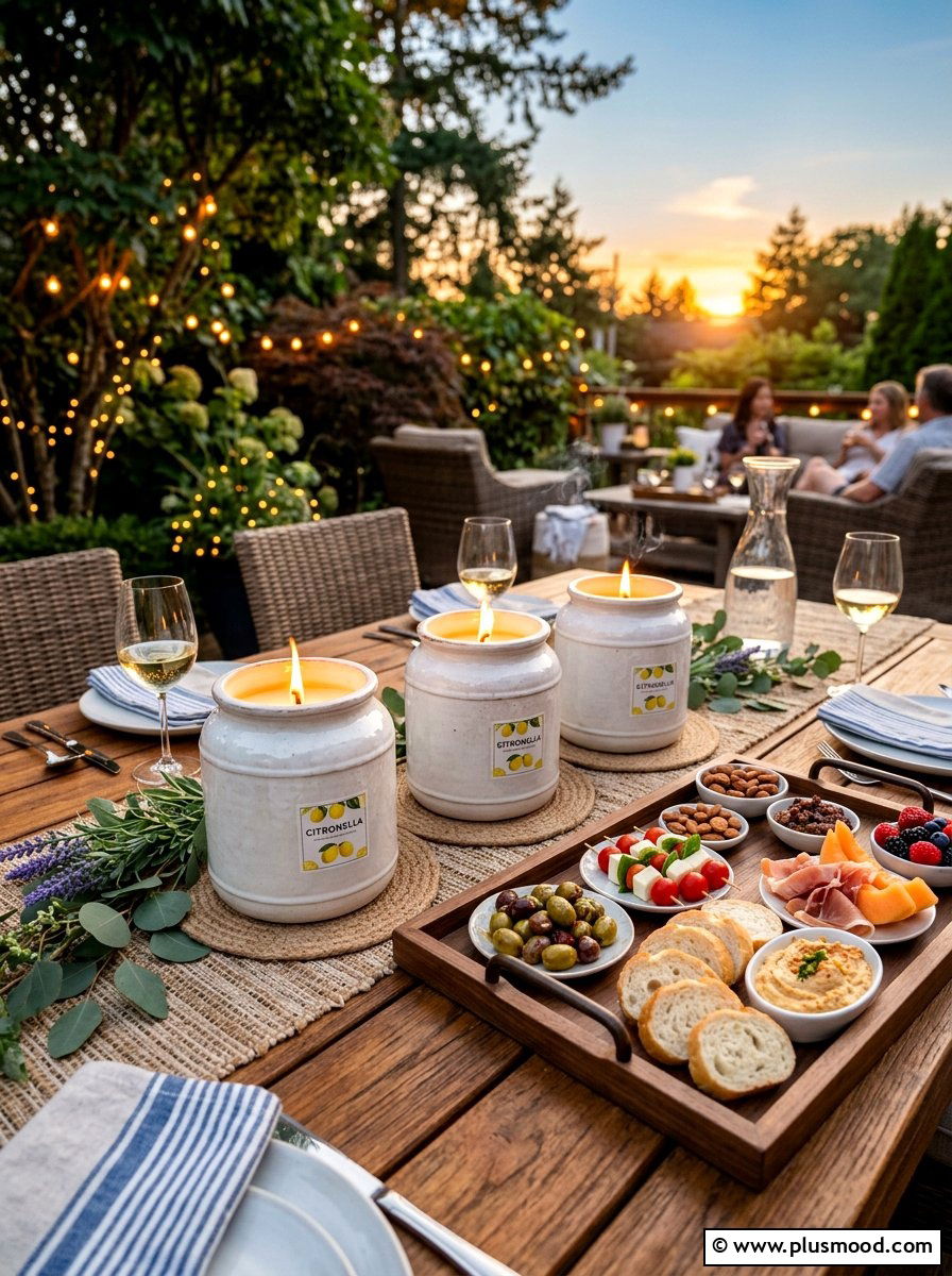 Citronella Candle Table Decor - 25 summer cozy apartment patio ideas