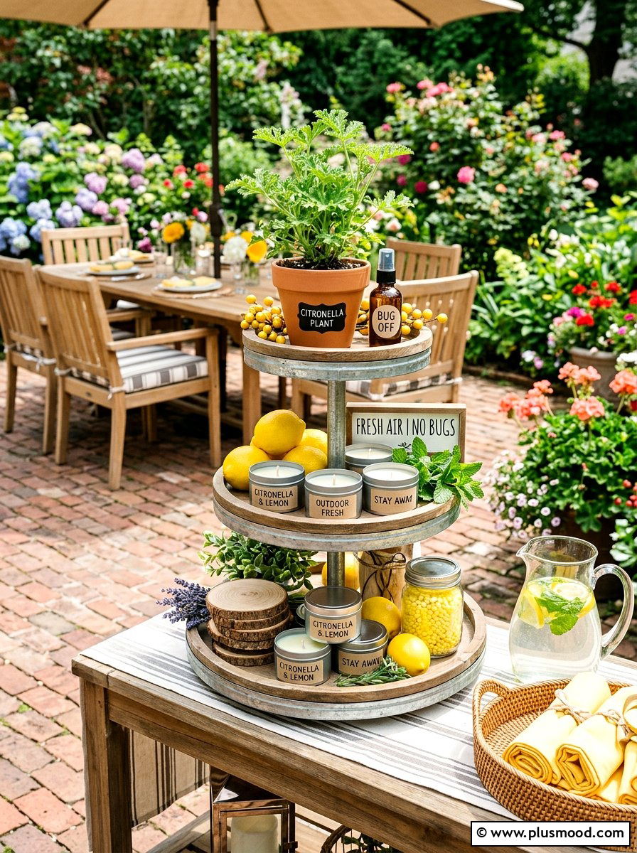 Citronella Tiered Tray Display - 25 summer citronella decor ideas