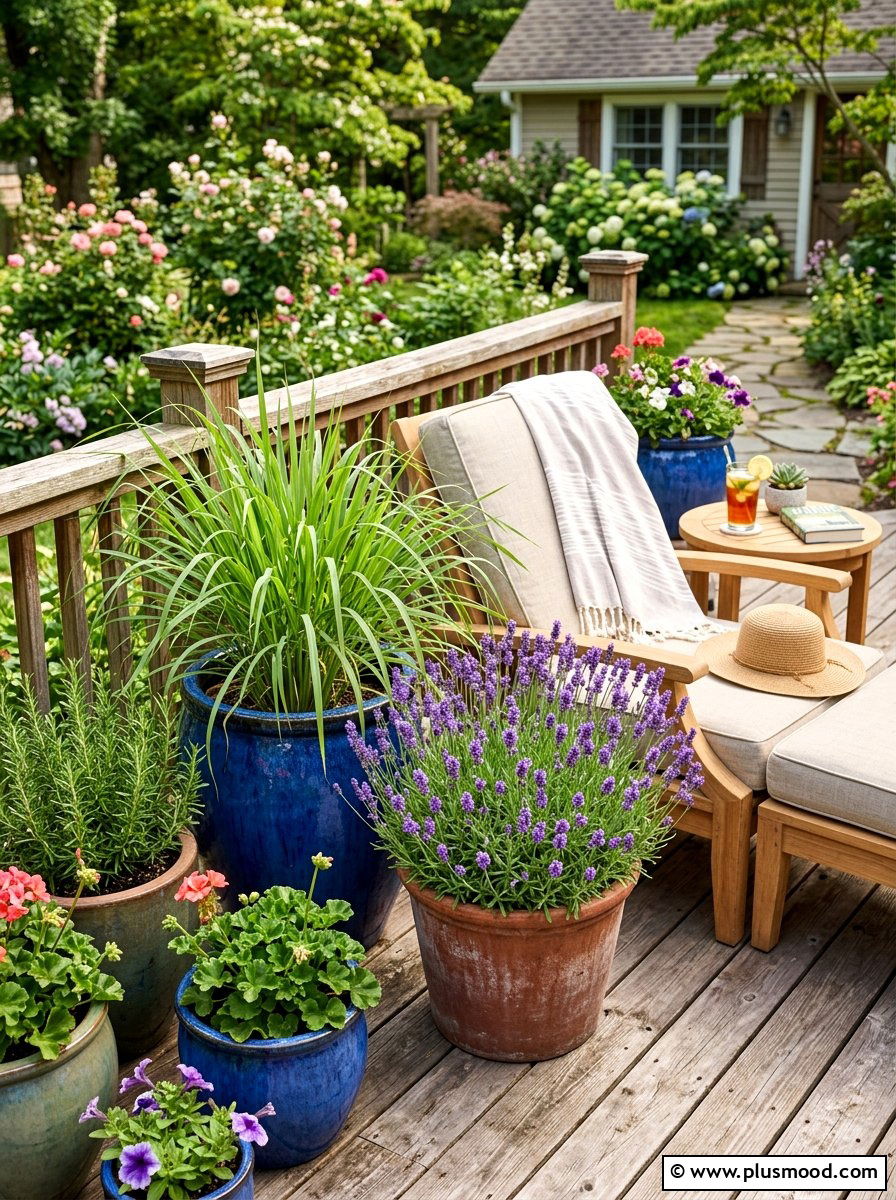 Citronella and lavender container garden - 25 summer patio ideas with citronella plants