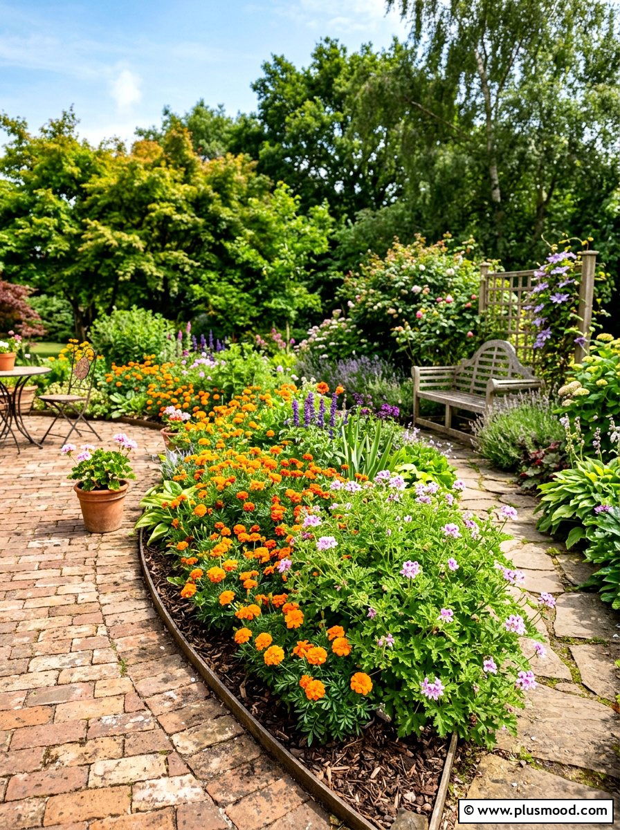 Citronella and marigold garden bed - 25 summer patio ideas with citronella plants