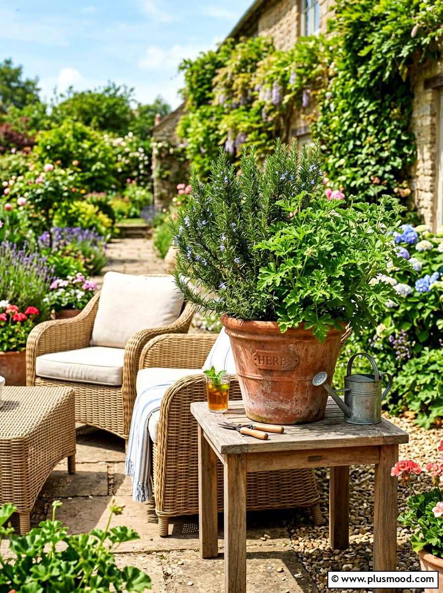 Citronella and rosemary herb garden - 25 summer patio ideas with citronella plants