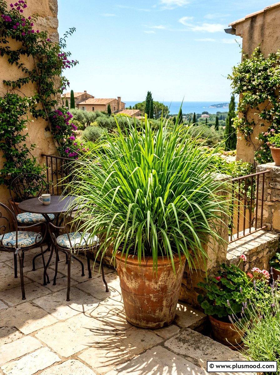 Citronella plant in large terracotta pot - 25 summer patio ideas with citronella plants