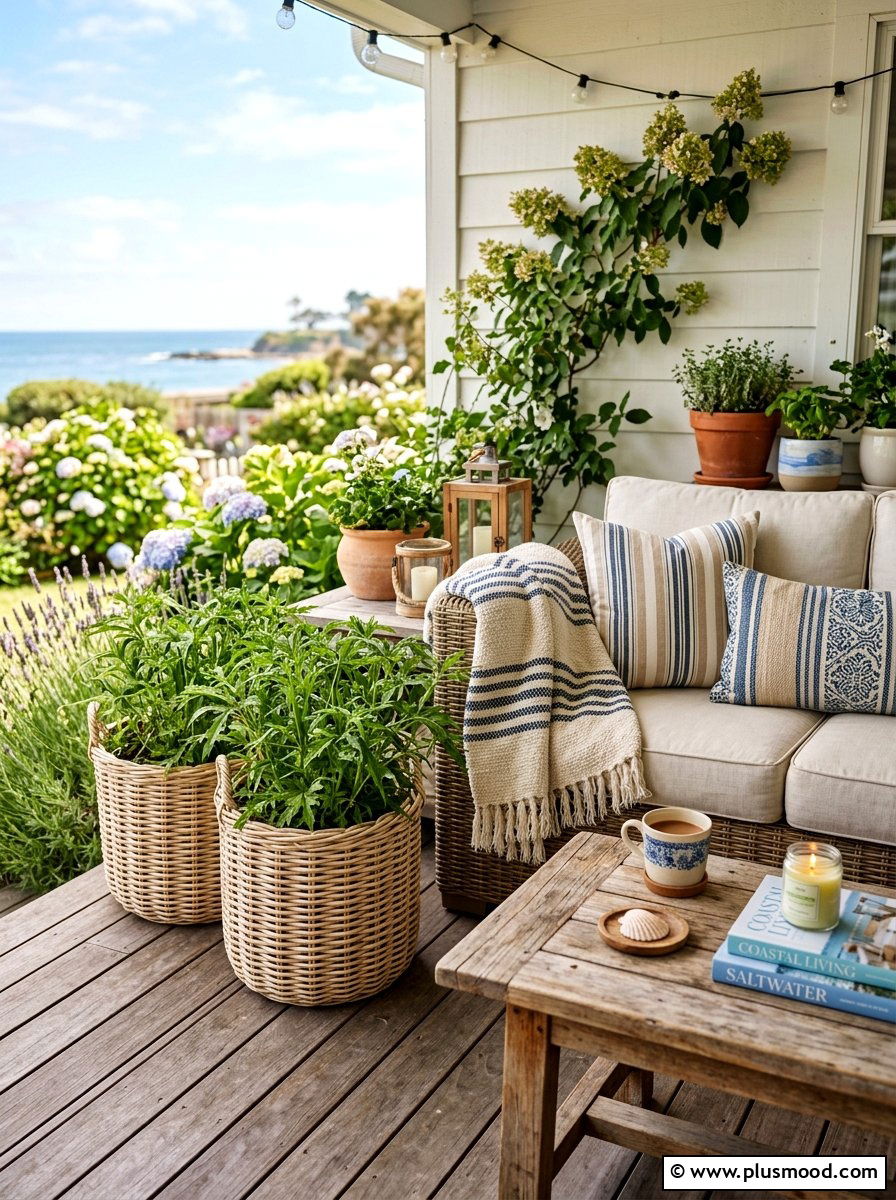 Citronella plants in wicker baskets - 25 summer patio ideas with citronella plants