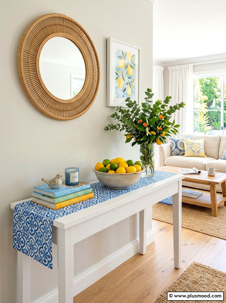 Citrus Console Table - 25 summer console table ideas for living room