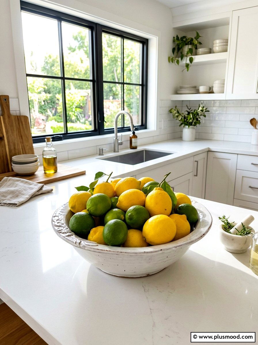 Citrus Fruit Bowl Countertop - 25 summer kitchen decor ideas with lemons
