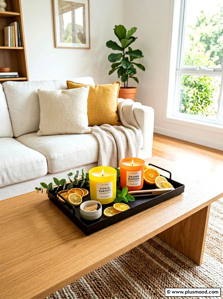 Citrus Scented Candle Tray - 25 summer candles decor ideas for living room