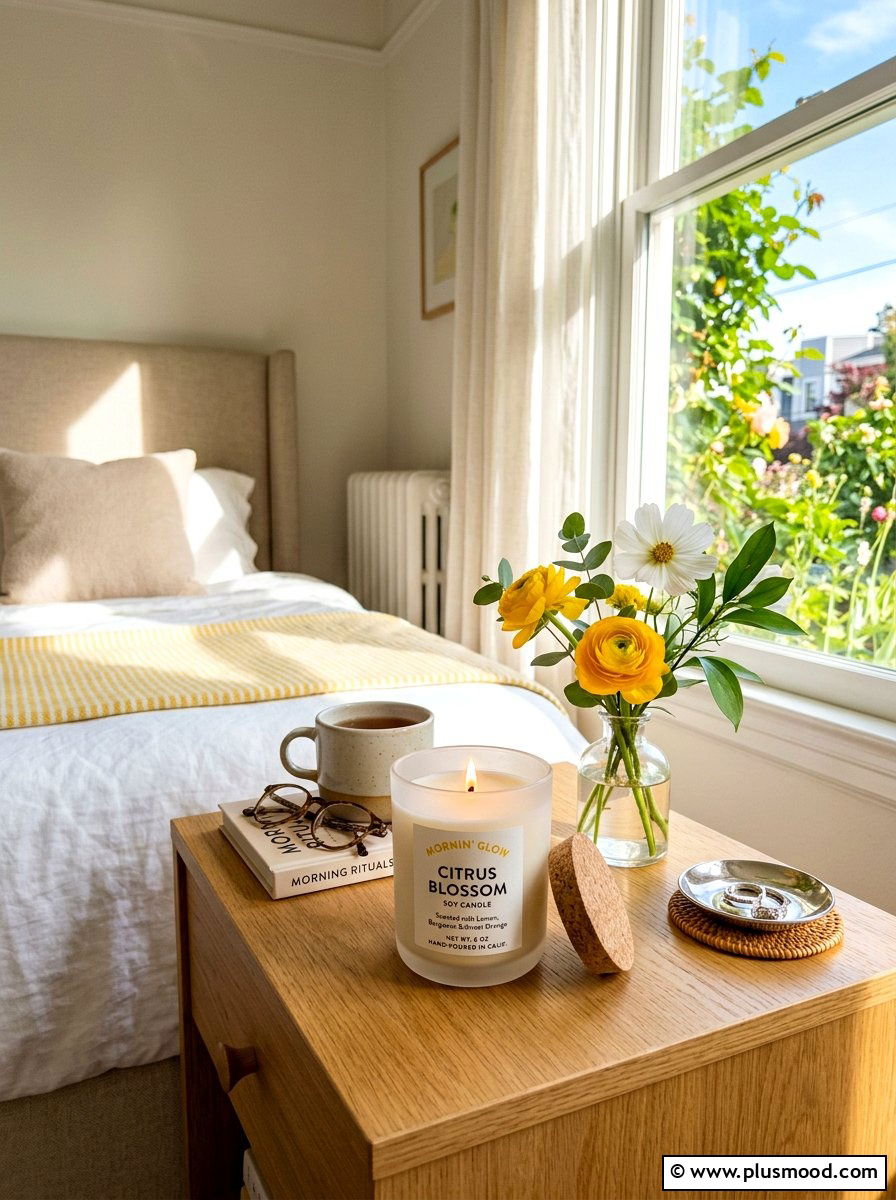Citrus Scented Candle - 25 summer nightstand decor ideas