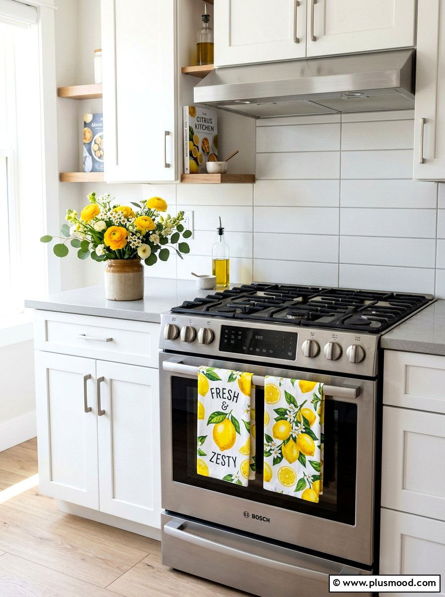 Citrus Theme Tea Towels - 25 summer lemon kitchen decor ideas