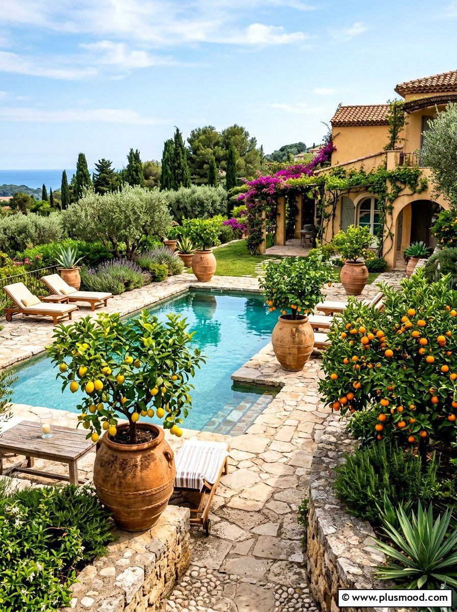 Citrus Tree Pool Garden - 25 pool landscaping ideas for Mediterranean style