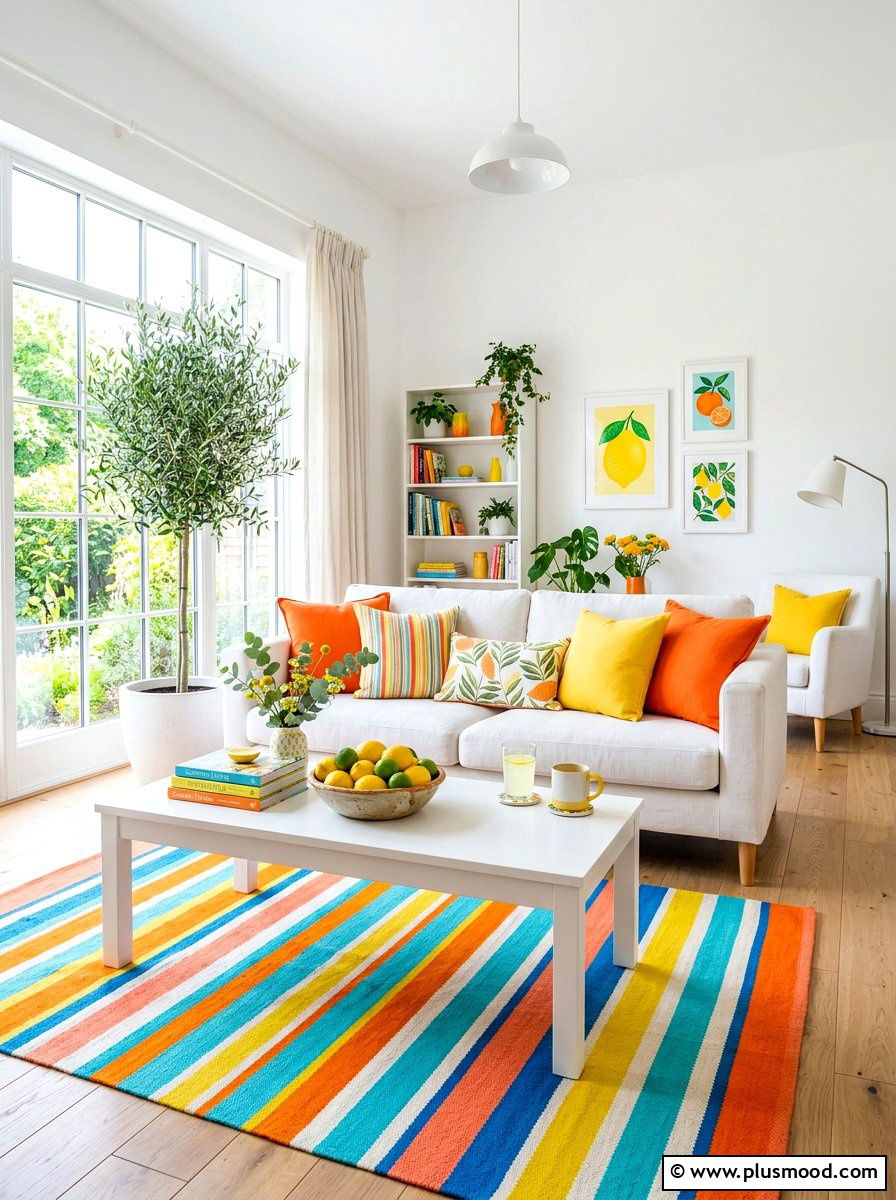 Citrus White Living Room - 25 summer decor ideas for white living room