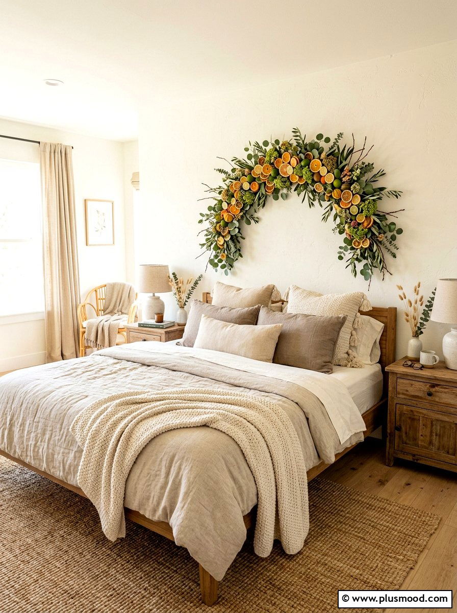 Citrus Wreath Headboard - 25 summer lemon bedroom decor ideas