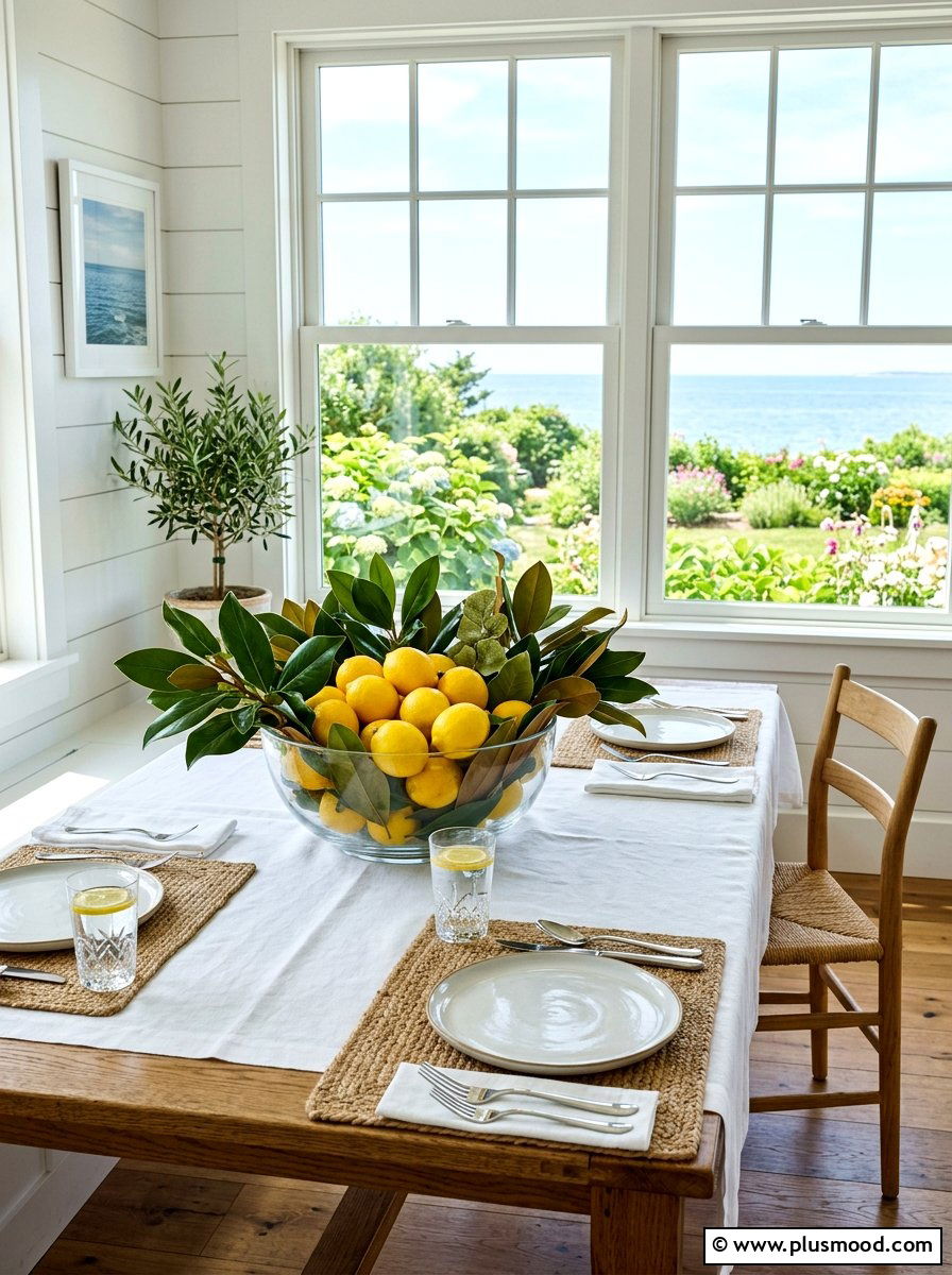 Citrus and leaf centerpiece - 25 summer greenery kitchen decor ideas