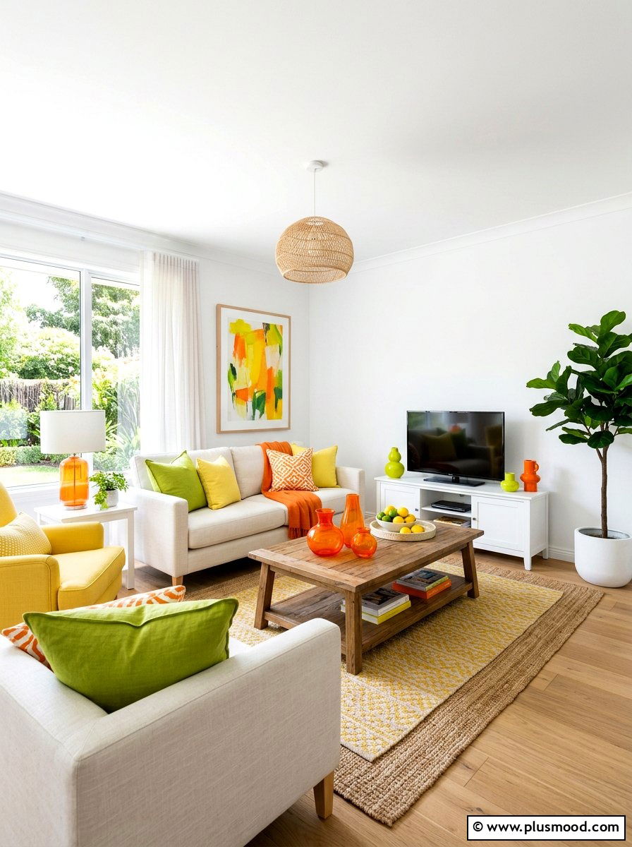 Citrus color palette - 25 summer living room styling ideas