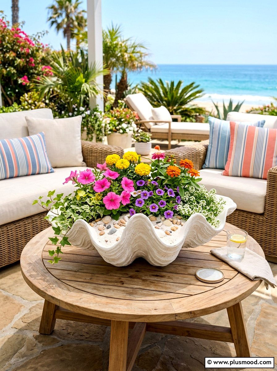 Clamshell shaped planter - 25 summer coastal planter ideas