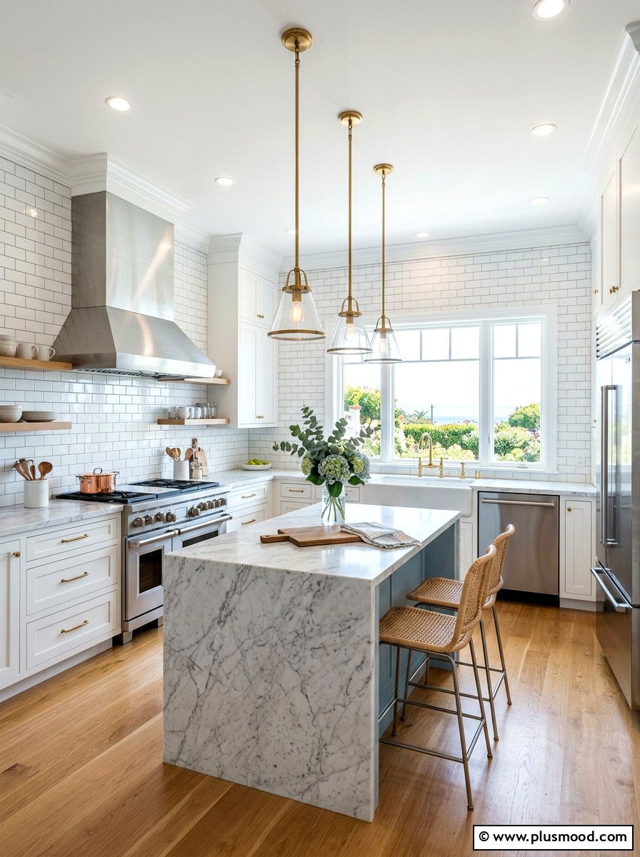 Classic White Subway Tile - 25 summer coastal kitchen ideas