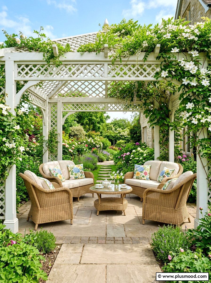 Classic White Trellis Patio - 25 summer covered patio ideas