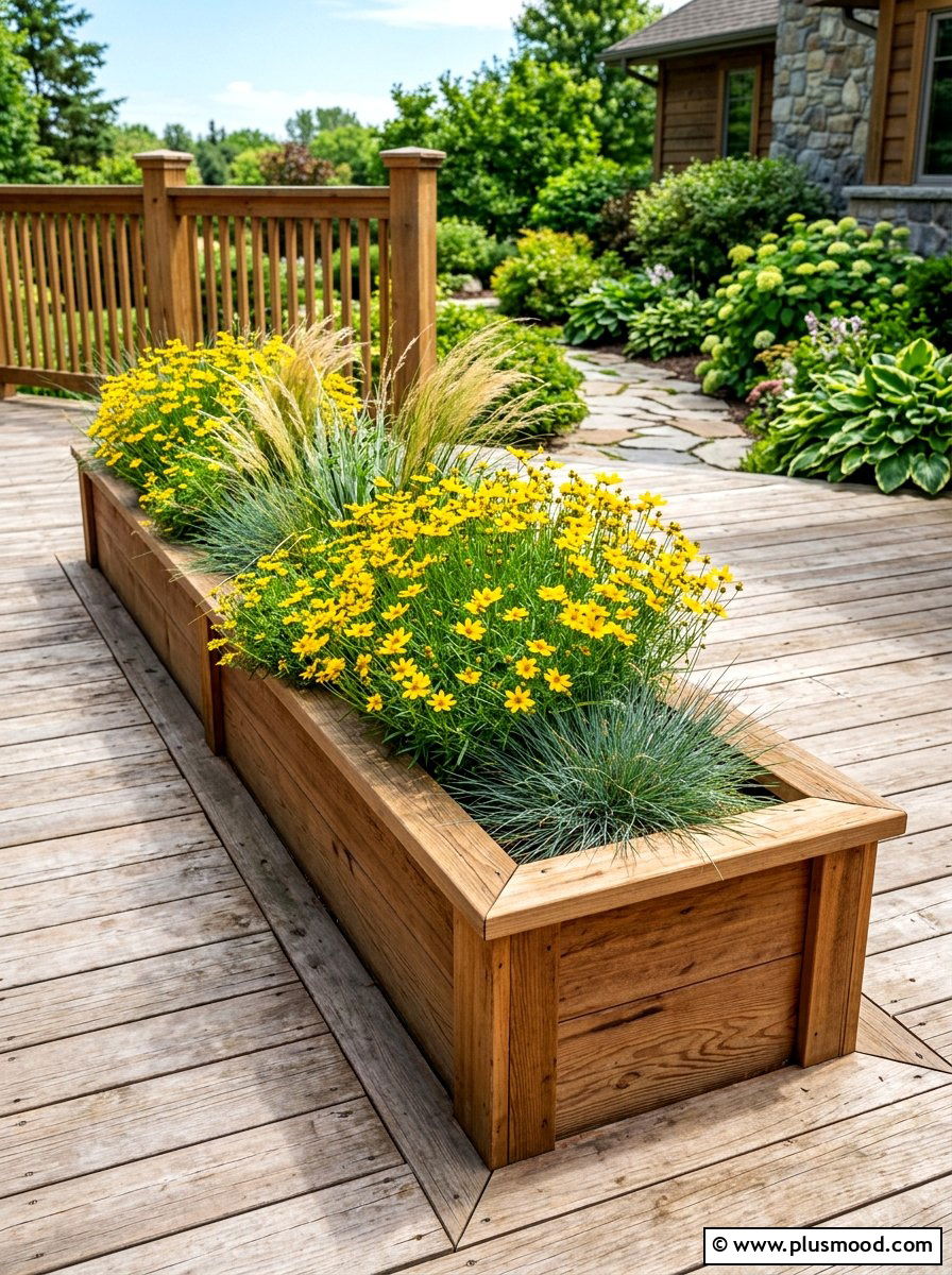 Classic cedar deck planter box - 25 summer backyard planter ideas