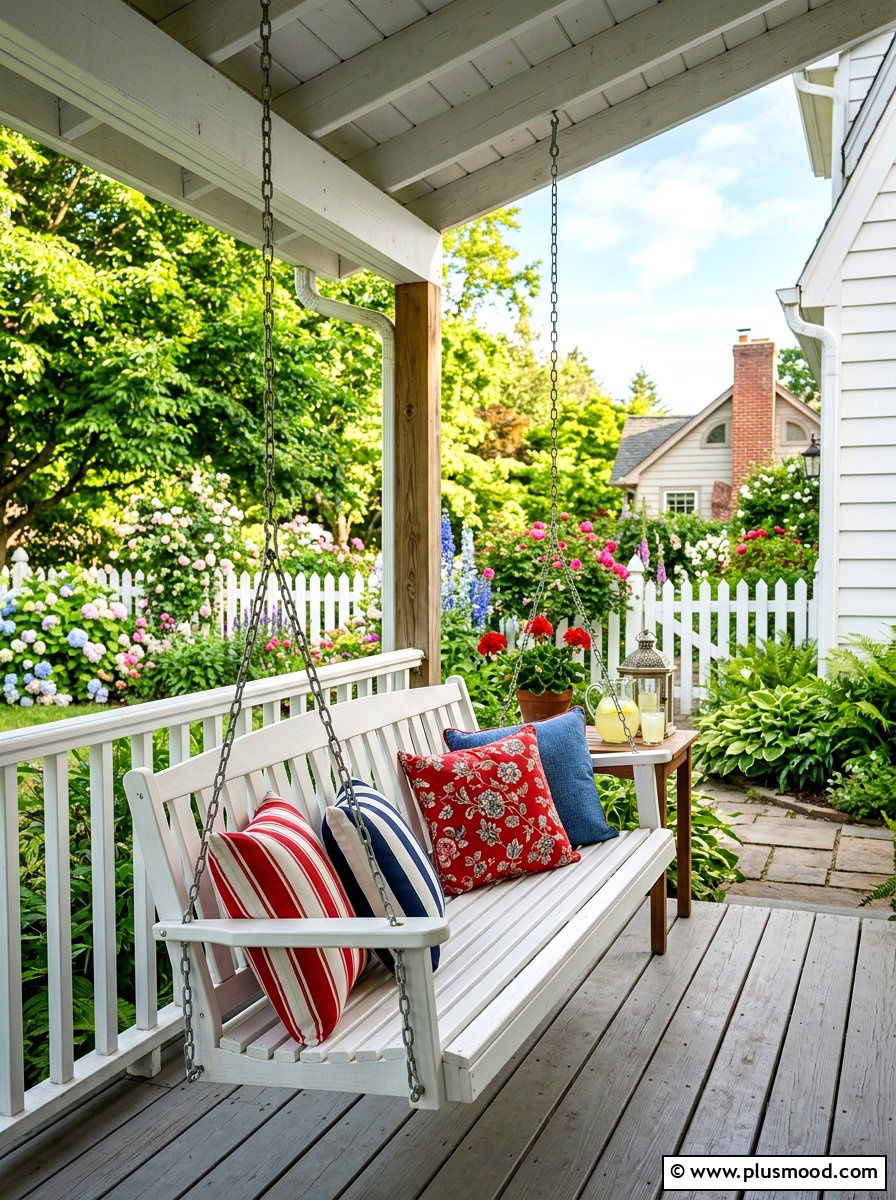 Classic white porch swing - 25 summer porch swing curb appeal ideas