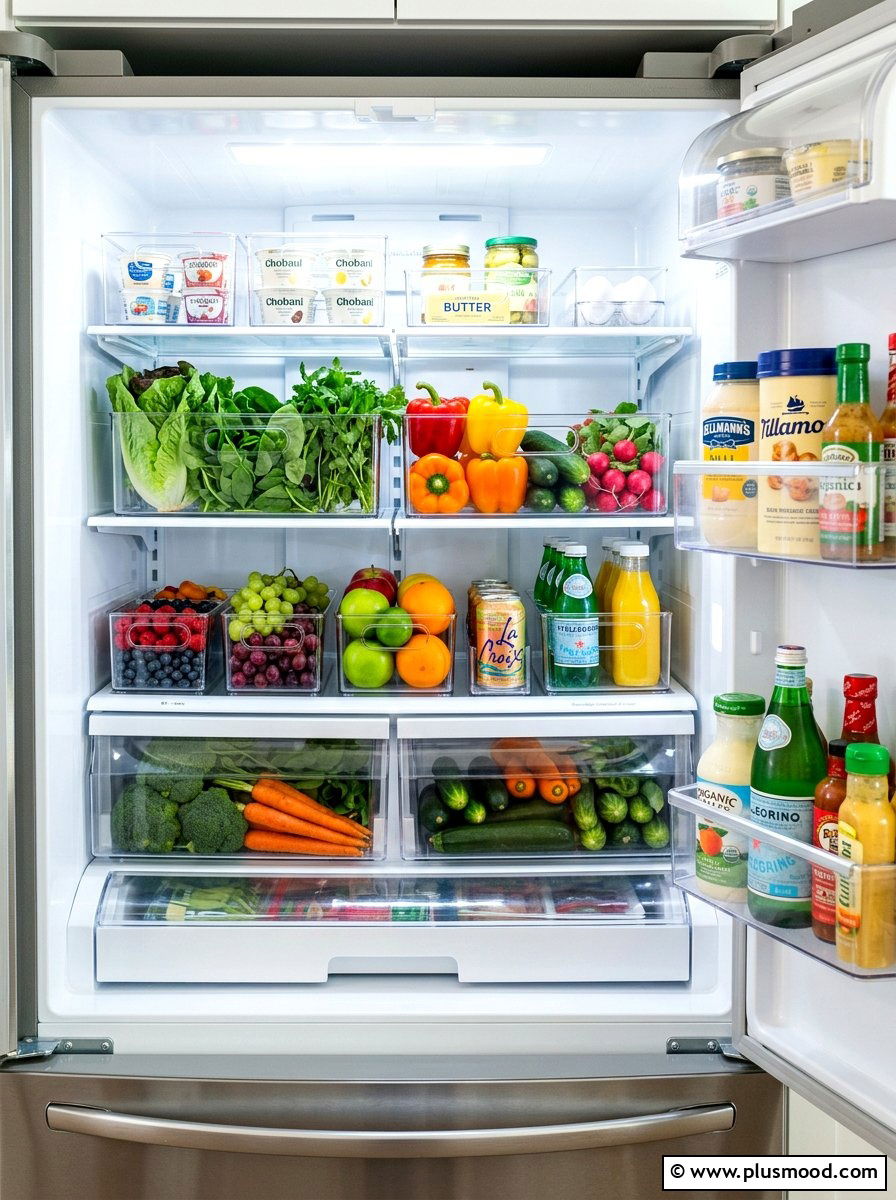 Clear Acrylic Fridge Bins - 25 summer kitchen organization ideas