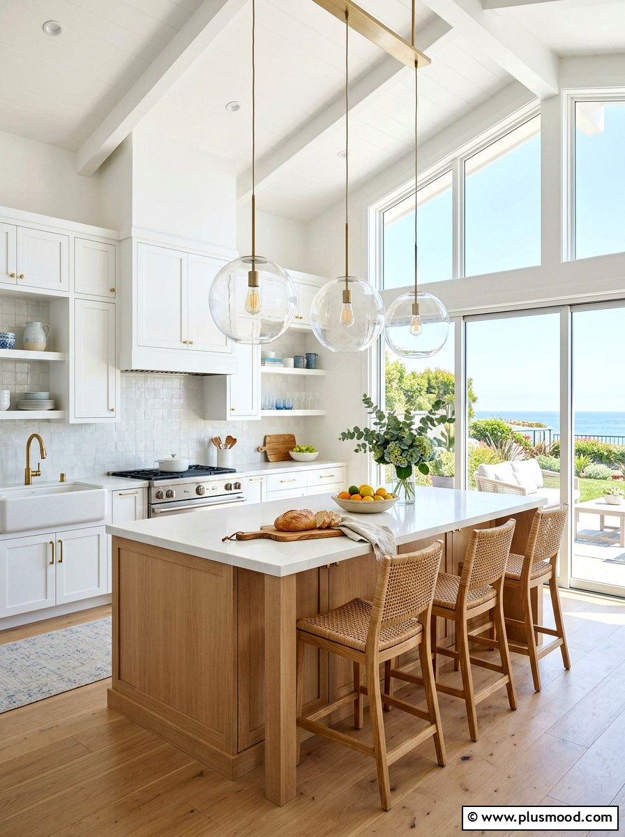 Clear Glass Kitchen Pendants - 25 summer coastal kitchen ideas