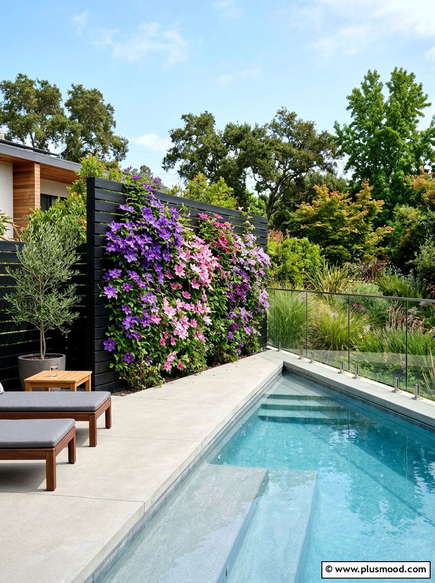 Clematis Pool Privacy Screen - 25 pool landscaping ideas with climbing plants