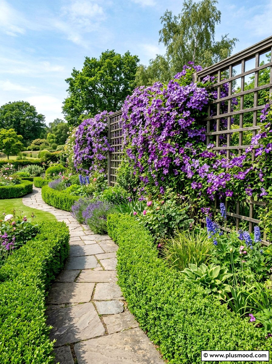 Clematis Trellis Wall - 25 small backyard ideas with lattice