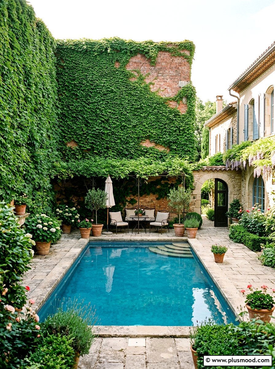 Climbing Ivy Wall - 25 pool landscaping ideas for courtyard pools