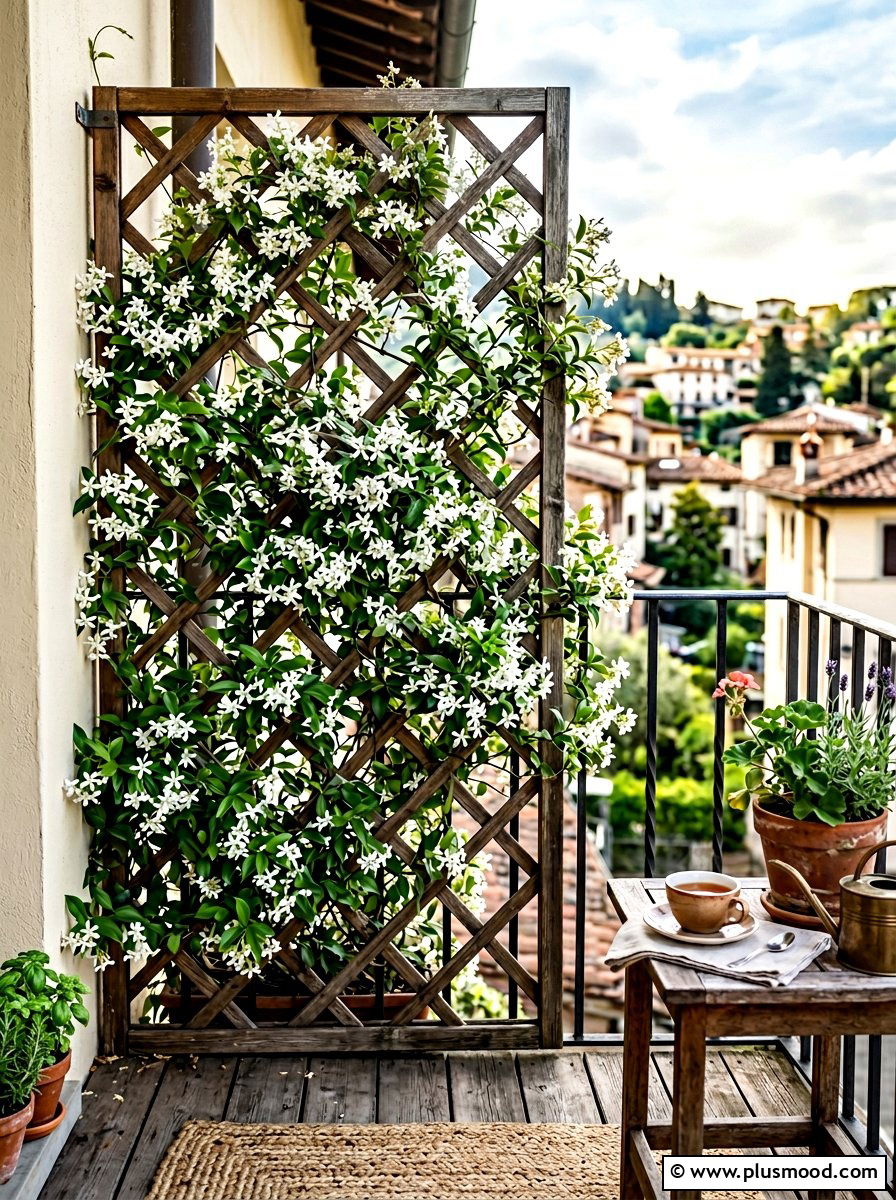 Climbing Jasmine On Balcony Trellis - 25 summer balcony garden ideas