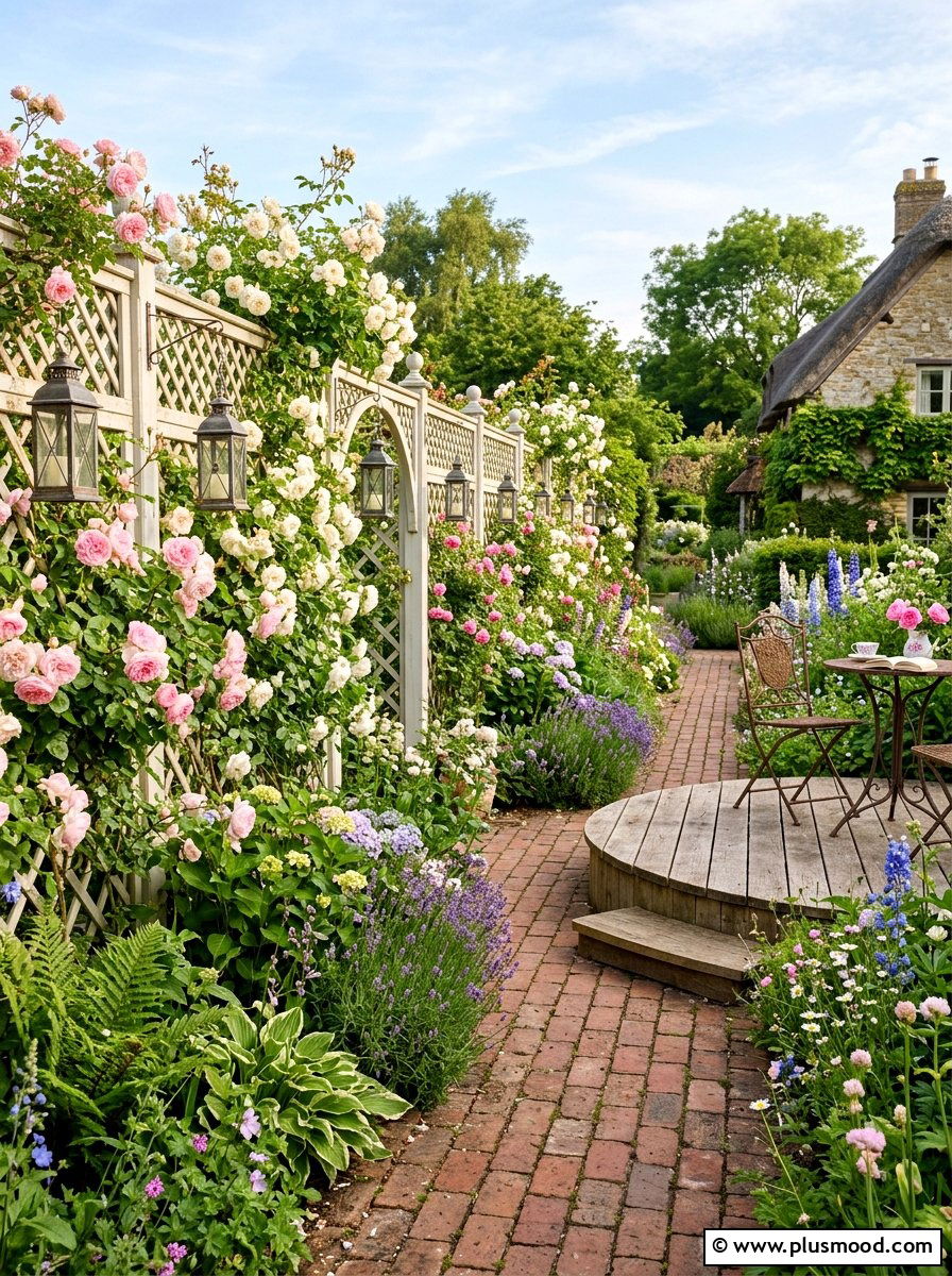 Climbing Rose Trellis - 25 small backyard ideas with privacy fence
