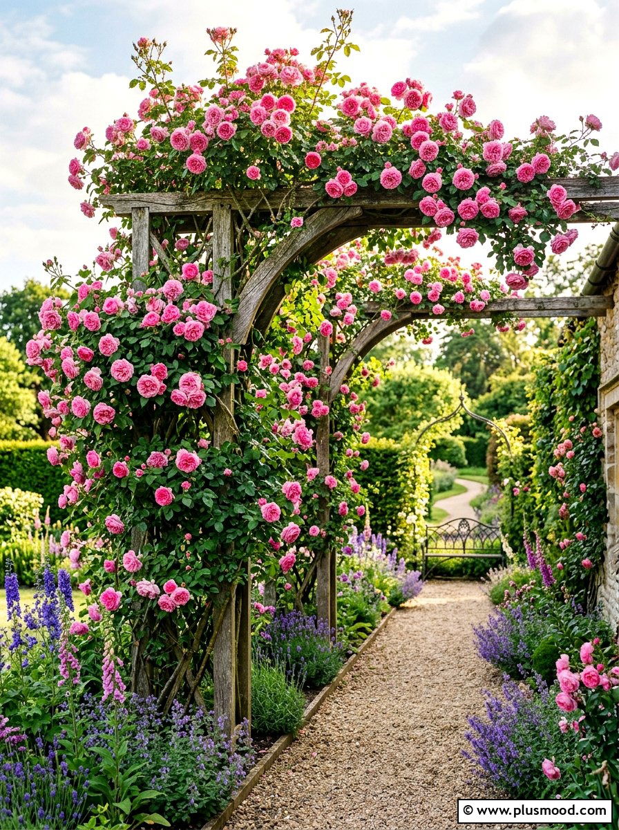 Climbing Rose Trellis Garden - 25 summer farmhouse garden ideas