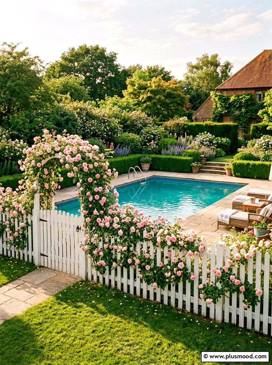 Climbing Roses Pool Fence - 25 pool landscaping ideas with climbing plants