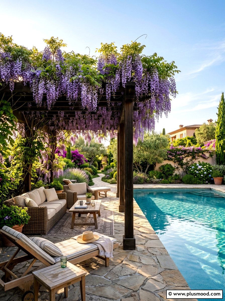 Climbing plants on pool pergola - 25 pool landscaping ideas for inground pools