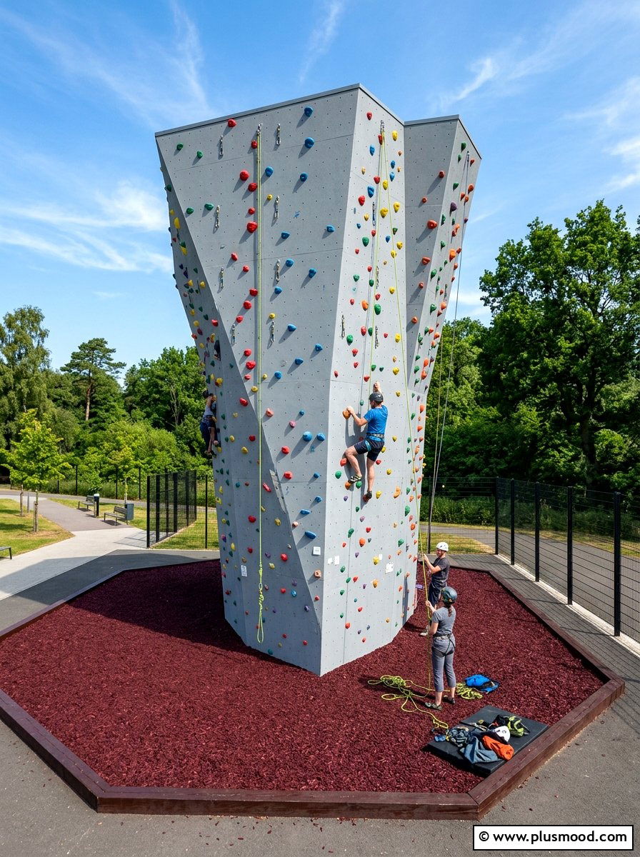 Climbing wall with rubber mulch - 25 small backyard ideas with climbing wall