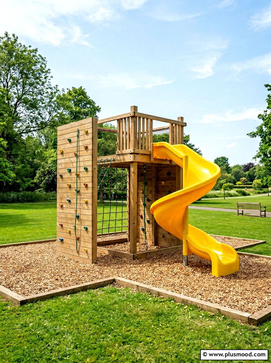 Climbing wall with slide - 25 small backyard ideas with climbing wall