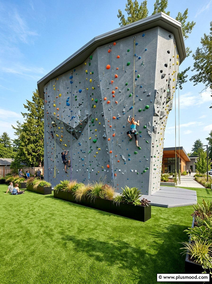 Climbing wall with turf - 25 small backyard ideas with climbing wall