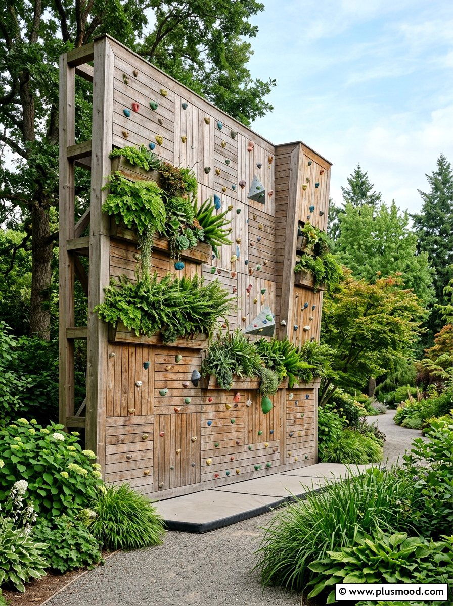 Climbing wall with vertical garden - 25 small backyard ideas with climbing wall
