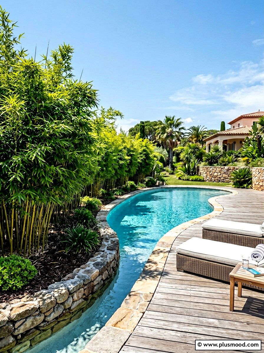 Clumping Bamboo Pool Border - 25 pool landscaping ideas with bamboo