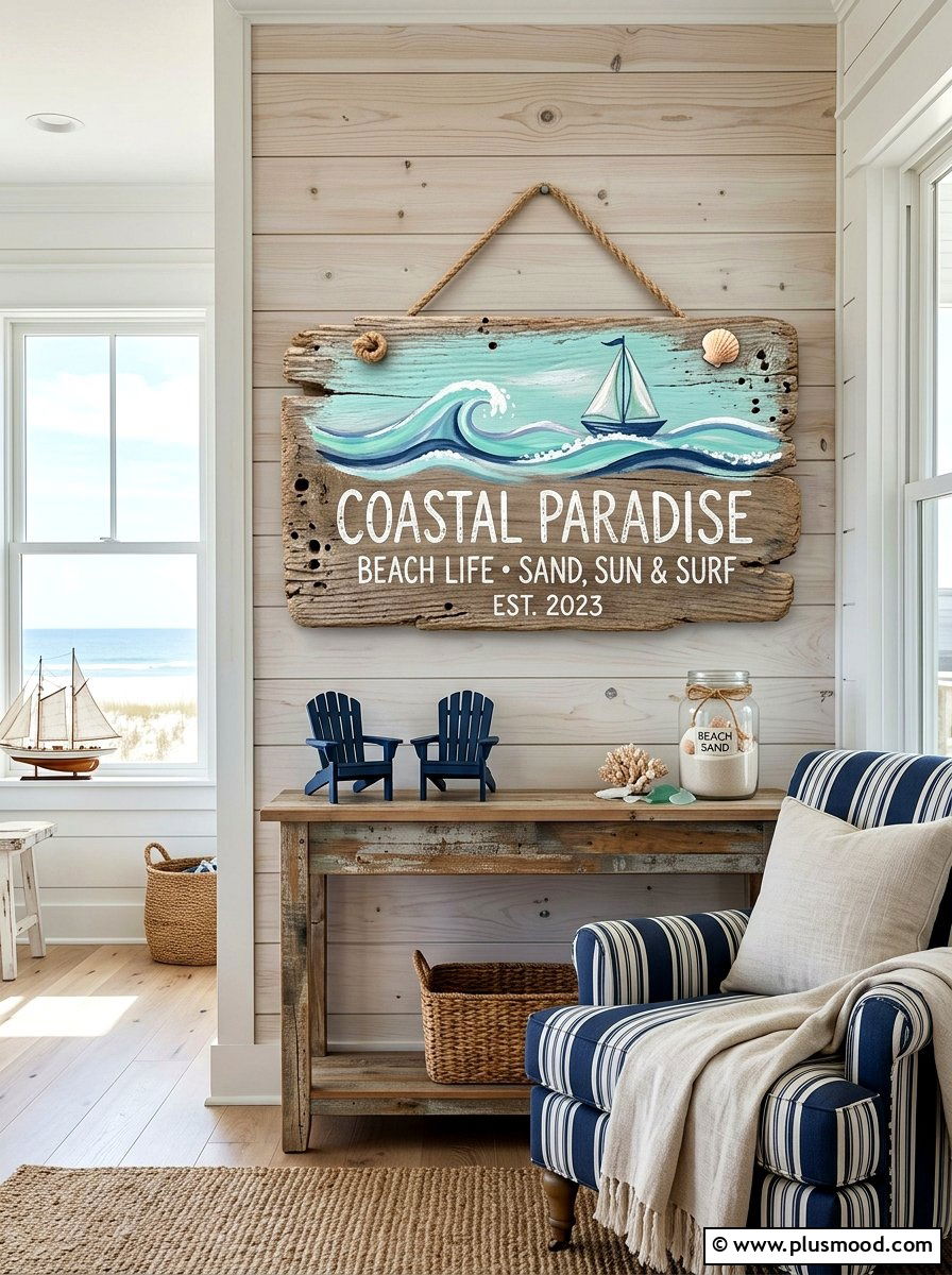 Coastal Beach Sign - 25 summer front porch sign ideas