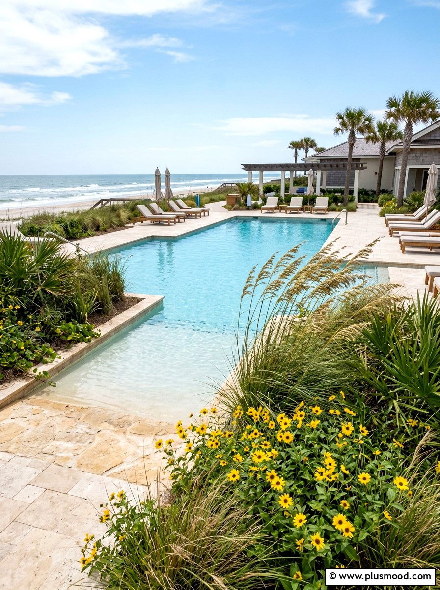 Coastal Beach Style - 25 pool landscaping ideas with plants