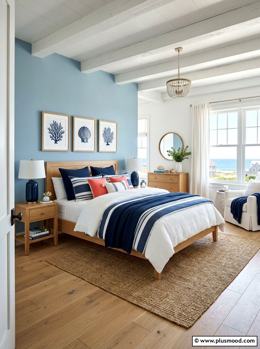 Coastal Blue Accent Wall - 25 summer room refresh ideas for bedroom