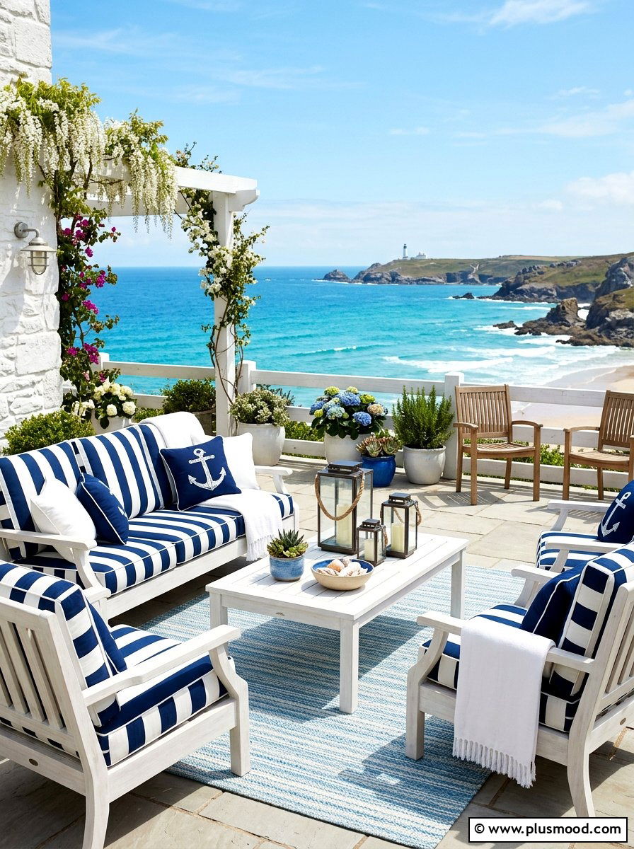 Coastal Blue Accents - 25 easy summer patio decorating ideas