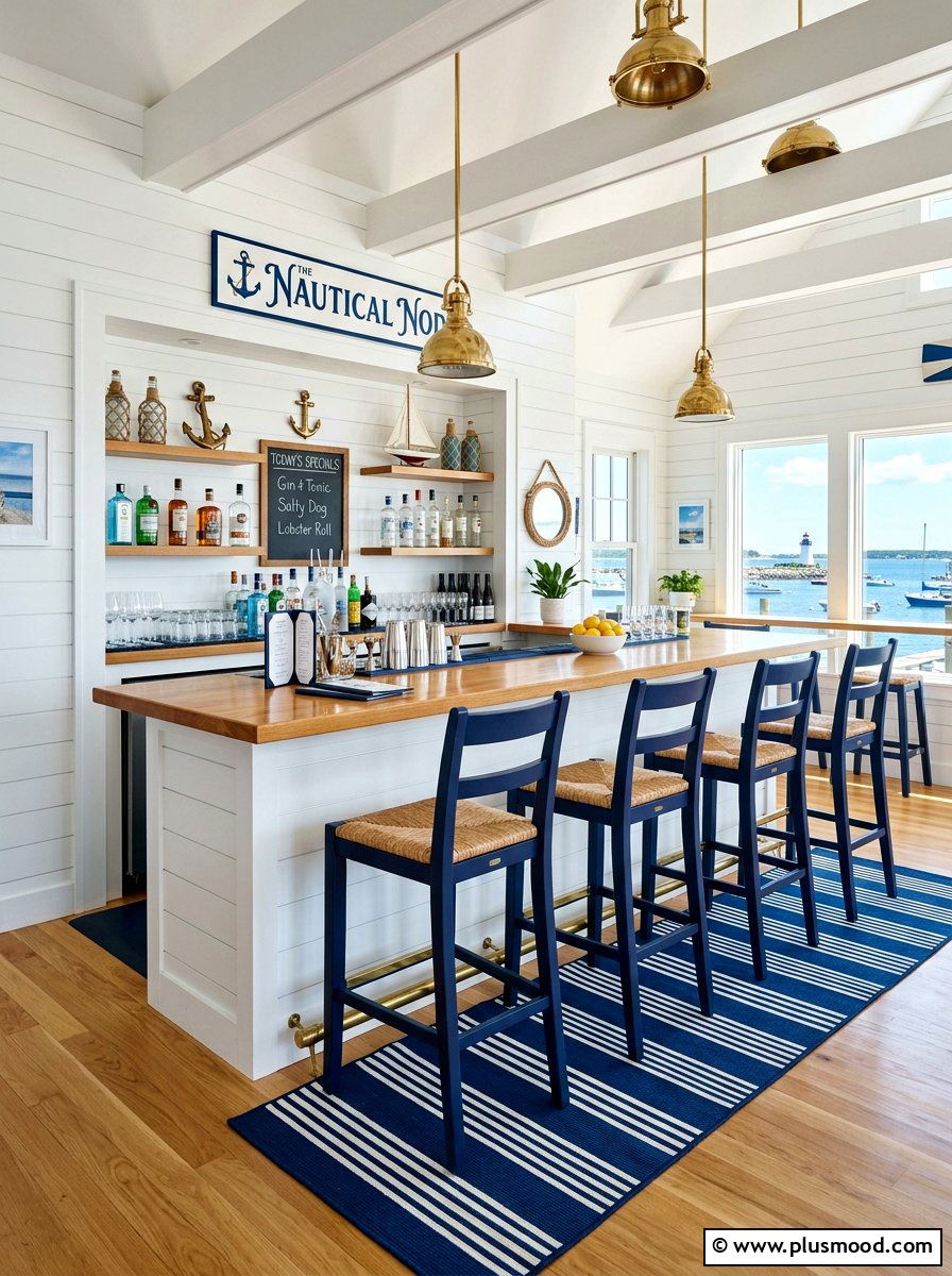 Coastal Blue And White Bar - 25 summer patio bar ideas