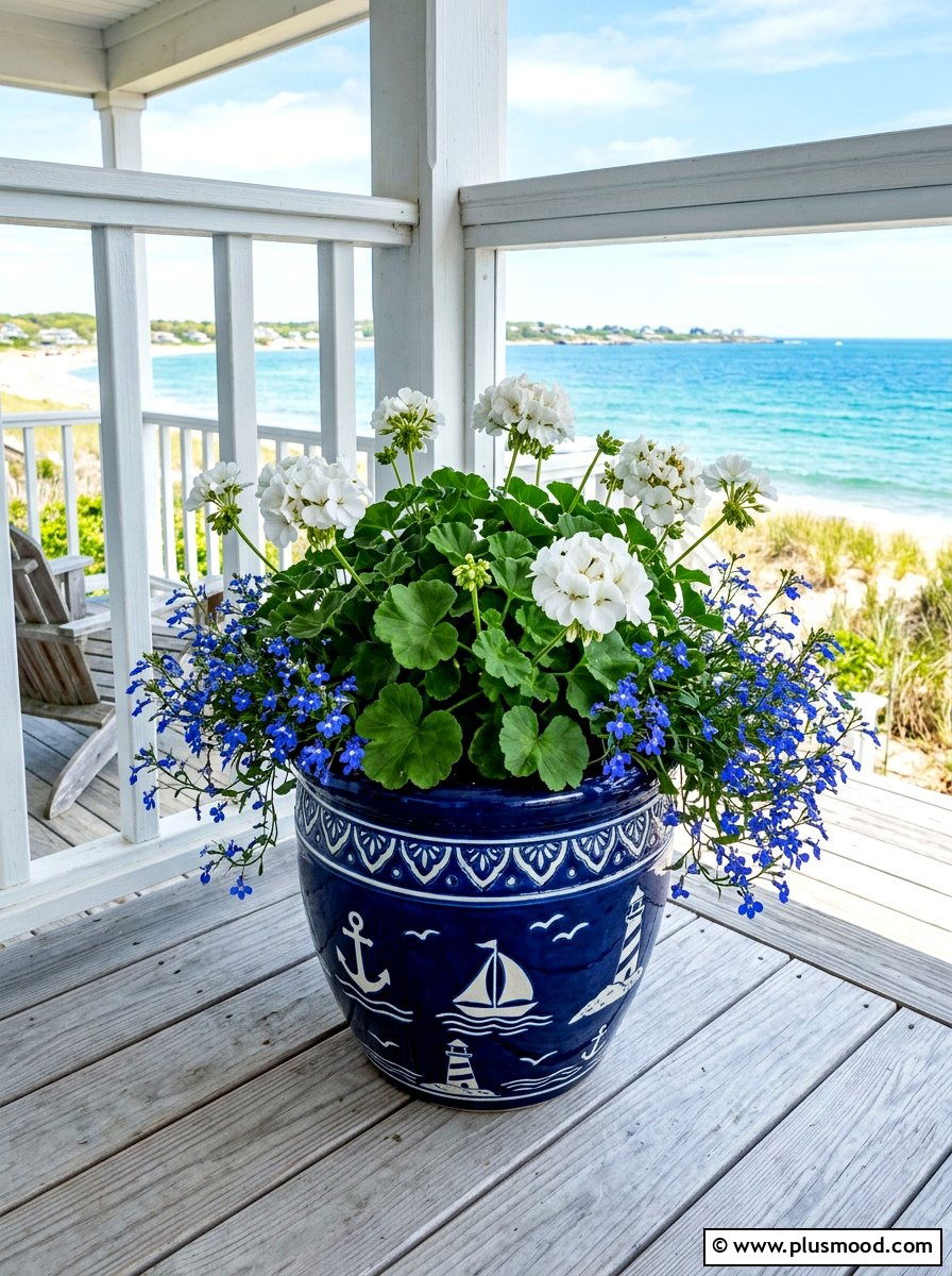 Coastal Blue And White Flower Pot - 25 summer flower pot arrangement ideas for front porch