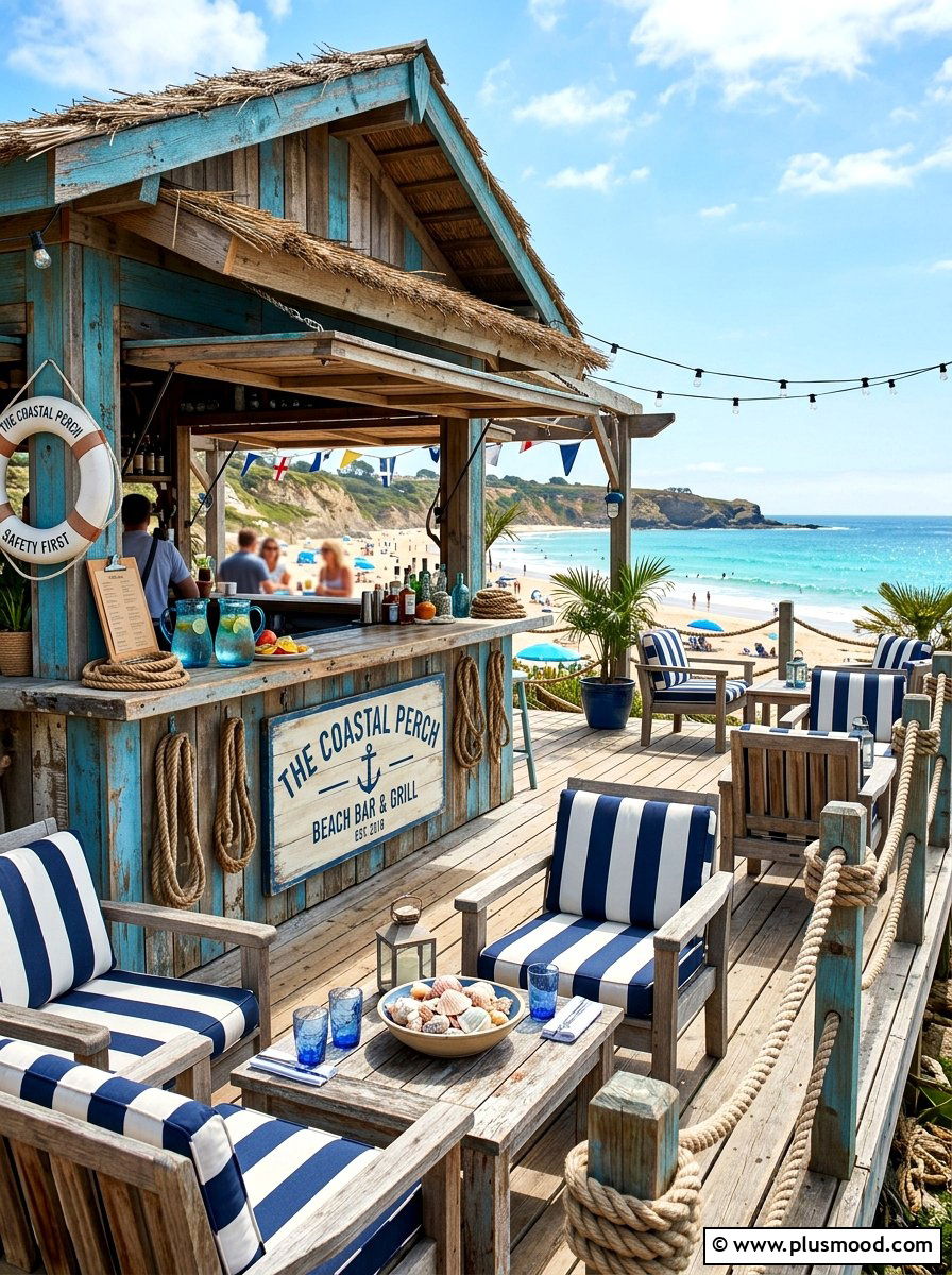 Coastal Blue Beach Bar - 25 summer drink station ideas for summer
