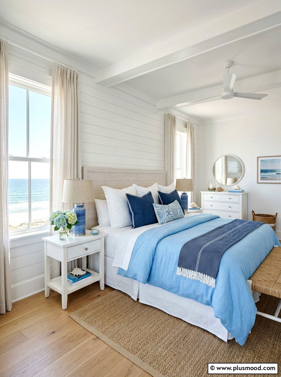 Coastal Blue Bedroom - 25 summer bed styling ideas