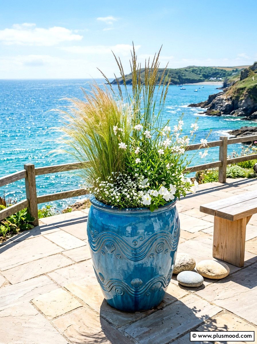 Coastal Blue Ceramic Pot - 25 summer large planter ideas