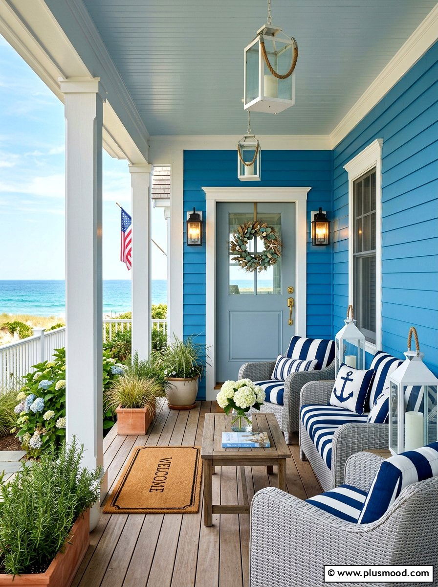 Coastal Blue Front Porch - 25 summer front porch makeover ideas